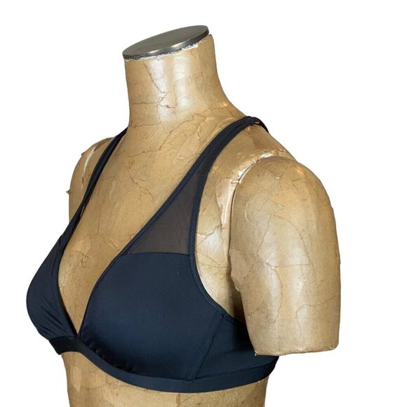 Shade & Shore Black Mesh Accent Triangle Bikini Top Cross Back Strap S 30A - Picture 4 of 10